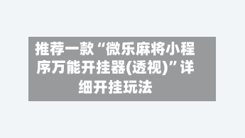 推荐一款“微乐麻将小程序万能开挂器(透视)	”详细开挂玩法-第2张图片